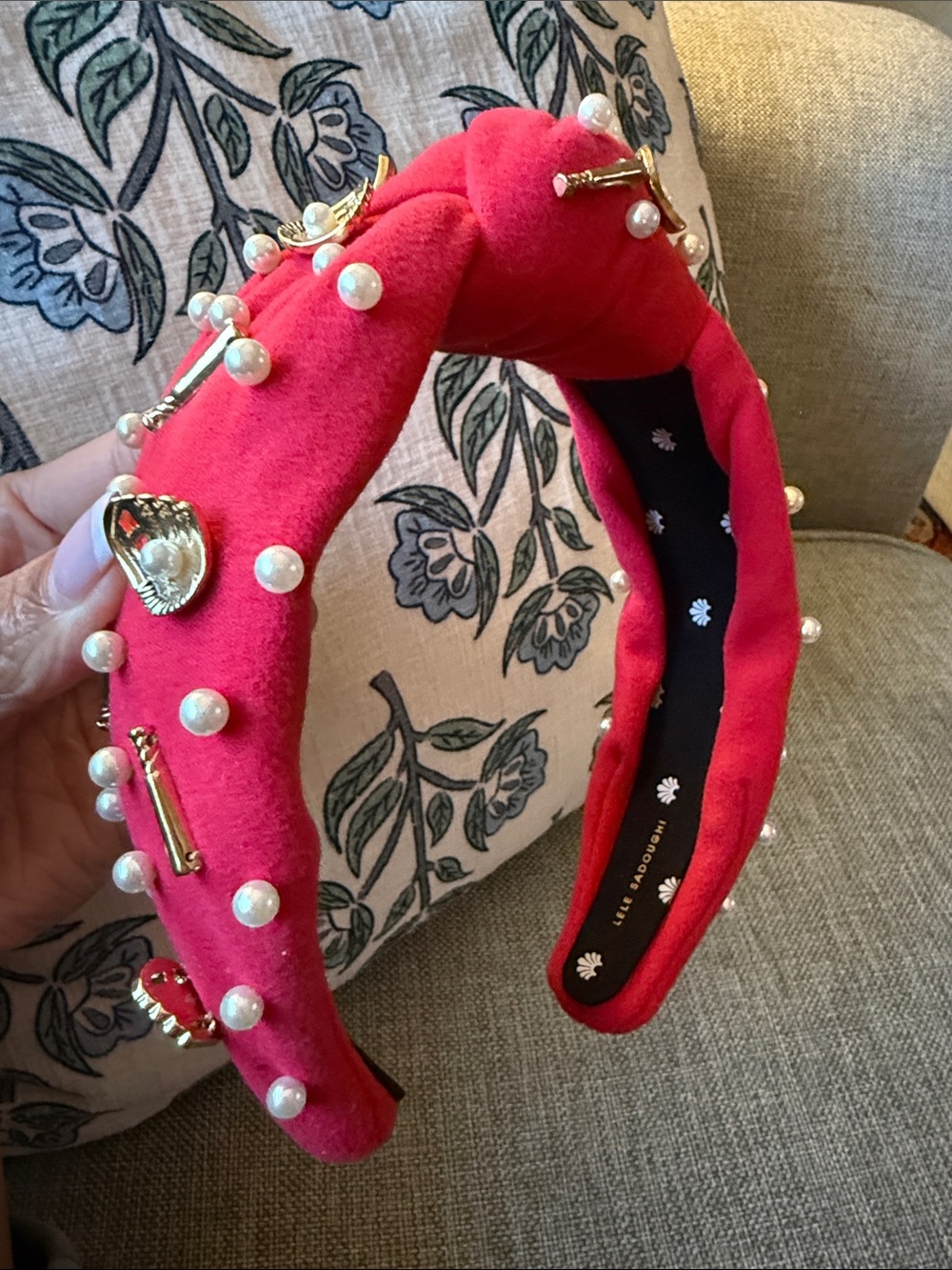 Lele Sadoughi red baseball themed headband